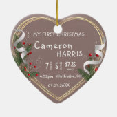 ベビー生まれたばかりの誕生情報カスタムフォト第1回クリスマス セラミックオーナメント (裏面)