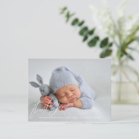ベビー生まれたばかりの誕生発表写真ありがとう ポストカード (スタンド正面)