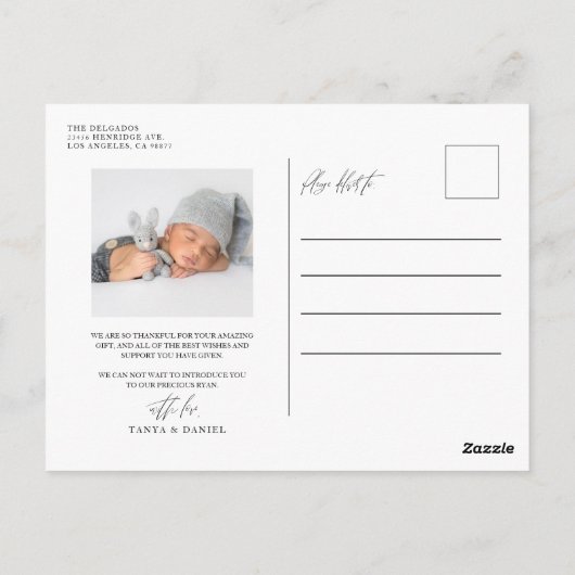 ベビー生まれたばかりの誕生発表写真ありがとう ポストカード (裏面)