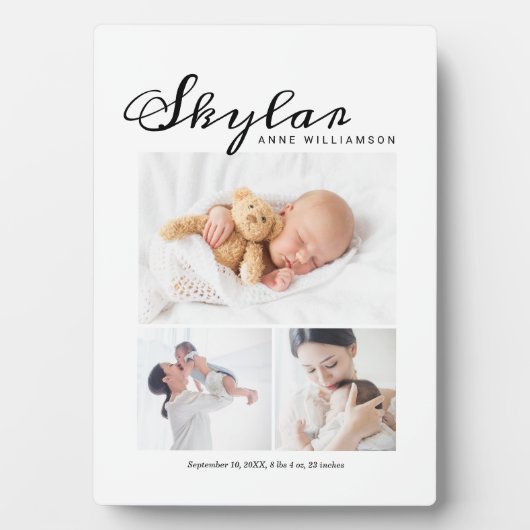 ベビー生まれたばかりの誕生統計フォトコラージホワイト フォトプラーク (正面)