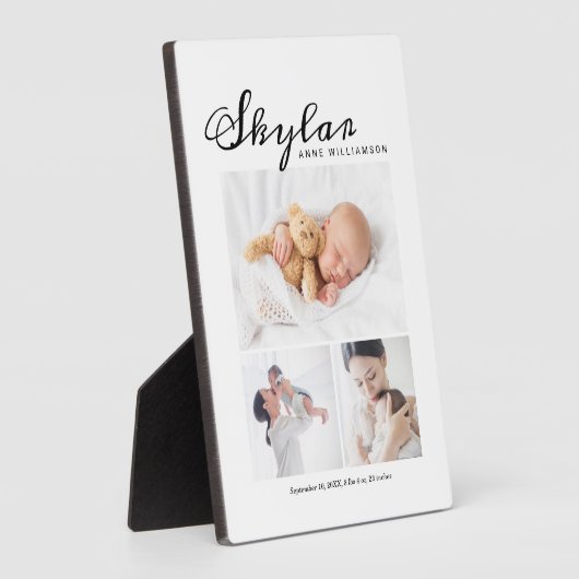 ベビー生まれたばかりの誕生統計フォトコラージホワイト フォトプラーク (側面)