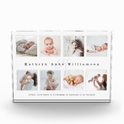 ベビー生まれたばかりの誕生統計フォトコラージュ&モノグラム フォトブロック (正面)