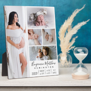 ベビー生まれたばかりの誕生統計5枚フォトコラージュ フォトプラーク