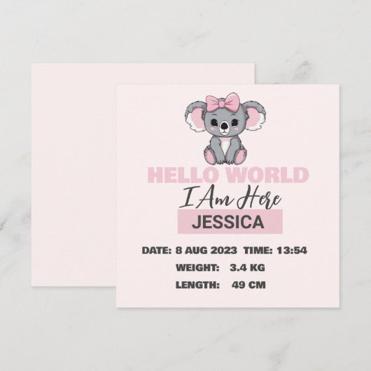 ベビー生まれ詳細 案内状 (正面/裏面)