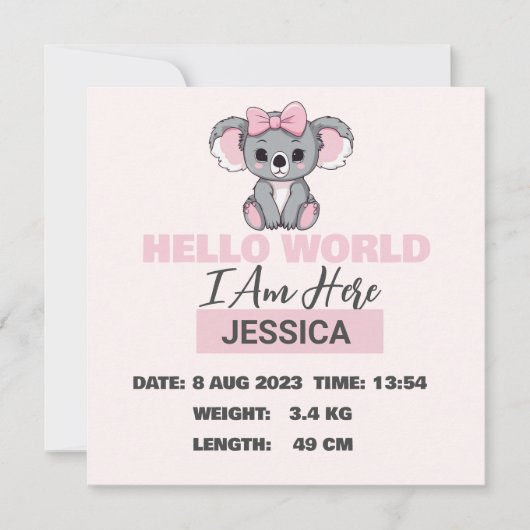 ベビー生まれ詳細 案内状 (正面)