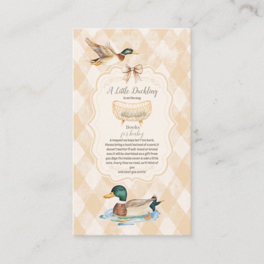 ベビー用の小さなアヒルの赤ん坊のシャワー本 エンクロージャーカード (正面)