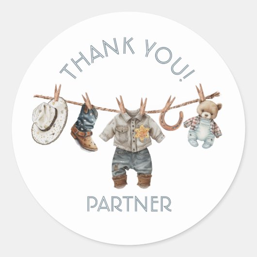 ベビー用の小さなカウボーイの物干 ラウンドシール (正面)