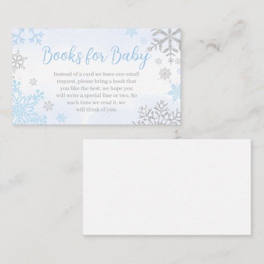 ベビー用の小さなスノーフレークの青い赤ちゃんシャワーの本 エンクロージャーカード (正面/裏面)