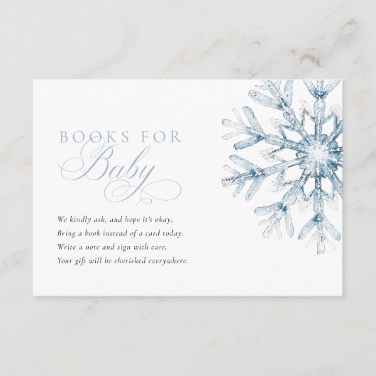 ベビー用の小さなスノーフレークの青い赤ちゃんシャワーの本 エンクロージャーカード (正面)