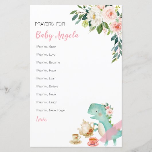 ベビー用の恐竜の茶パーティーフローラ祈りの言葉 (正面)