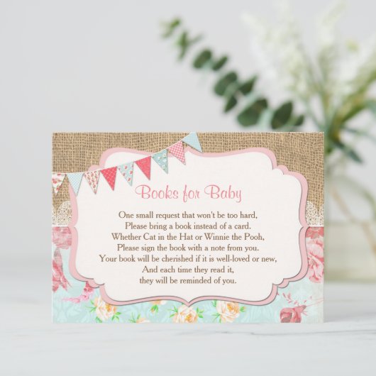 ベビー用の書籍、フローラのBurlapブックの要求の挿入 招待状 (スタンド正面)