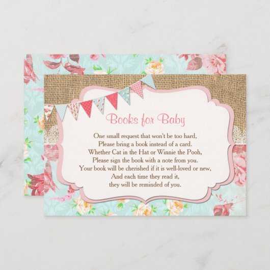 ベビー用の書籍、フローラのBurlapブックの要求の挿入 招待状 (正面/裏面)