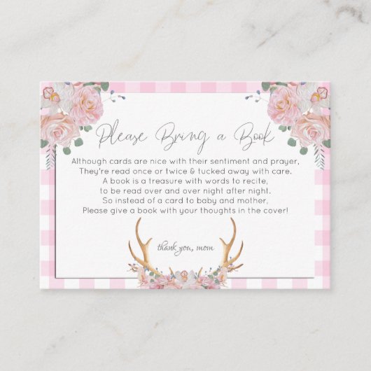 ベビー用の赤ちゃんシャワーブック |ピンクフローラベビー エンクロージャーカード (正面)