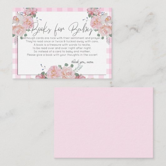 ベビー用の赤ちゃんシャワーブック |ピンクフローラベビー エンクロージャーカード (正面/裏面)