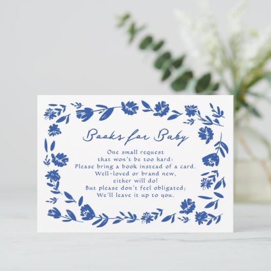 ベビー用の青お洒落手描き花本 出欠カード (スタンド正面)