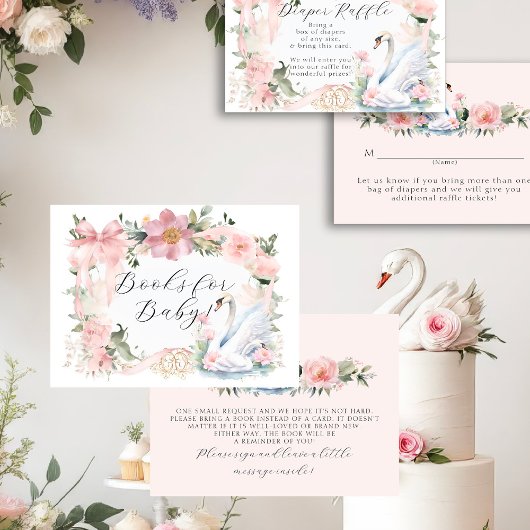 ベビー用エレガント白鳥ピンクリボンフローラ エンクロージャーカード