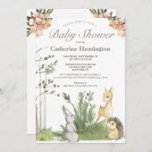 ベビー用スイートウッドランド動物赤ちゃんシャワーブック 招待状 (正面/裏面)