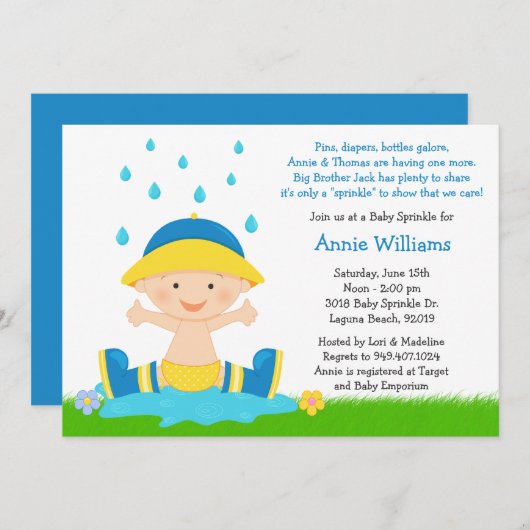 ベビー用スプリンクルシャワー招待状男の赤ちゃん 招待状 (正面/裏面)