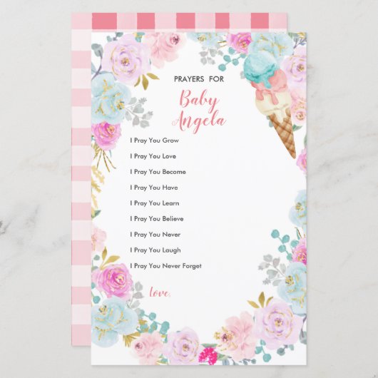 ベビー用パステルアイスクリームフローラ祈りの言葉 (正面/裏面)