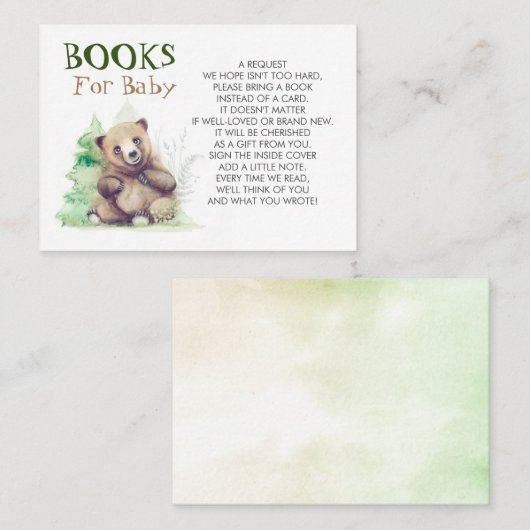 ベビー用ベビーシャワー小さなクマ本 名刺 (正面/裏面)