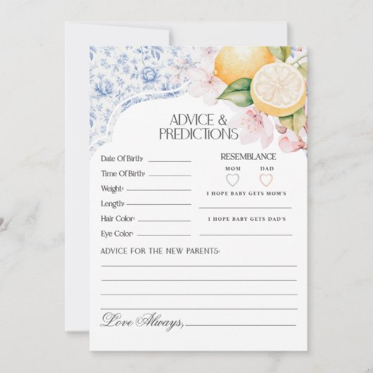 ベビー用ママ付きチノイスリーレモンティーアドバイス 招待状 (正面)