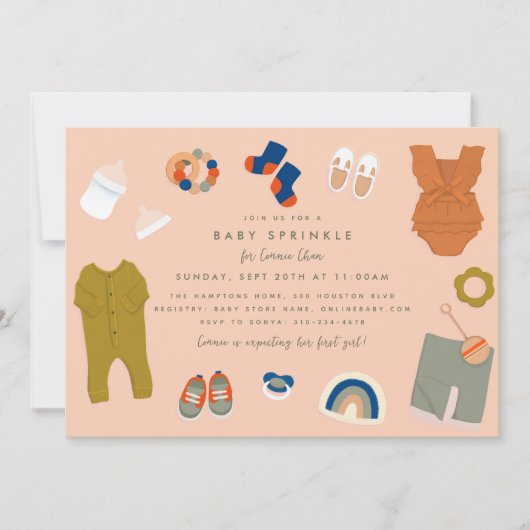 ベビー男女兼用ギフトベビー散水シャワー 招待状 (正面)