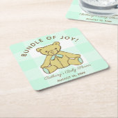 ベビー男女兼用シャワーベアミントグリーン スクエアペーパーコースター (アングル)