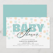 ベビー男女兼用シャワー招待状ティール（緑がかった色） (正面/裏面)