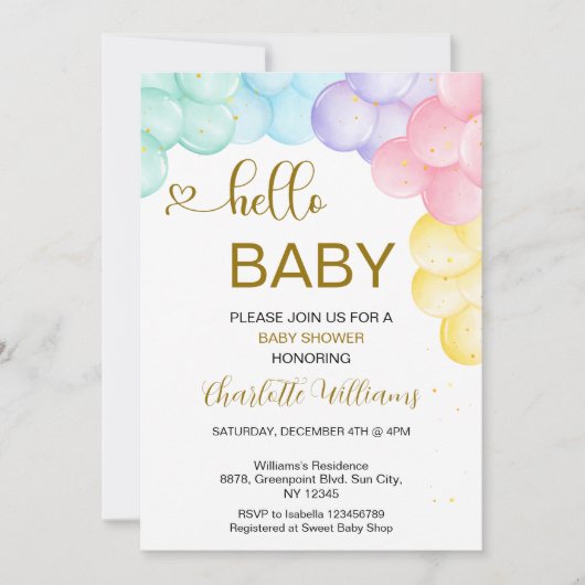 ベビー男女兼用シャワー招待状 招待状 (正面)