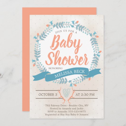 ベビー男女兼用シャワー招待状 招待状 (正面/裏面)