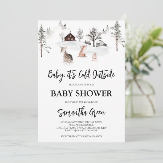 ベビー男女兼用外の赤ちゃんシャワーが冷たい 招待状 (スタンド正面)