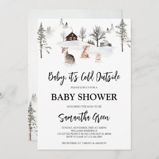 ベビー男女兼用外の赤ちゃんシャワーが冷たい 招待状 (正面/裏面)