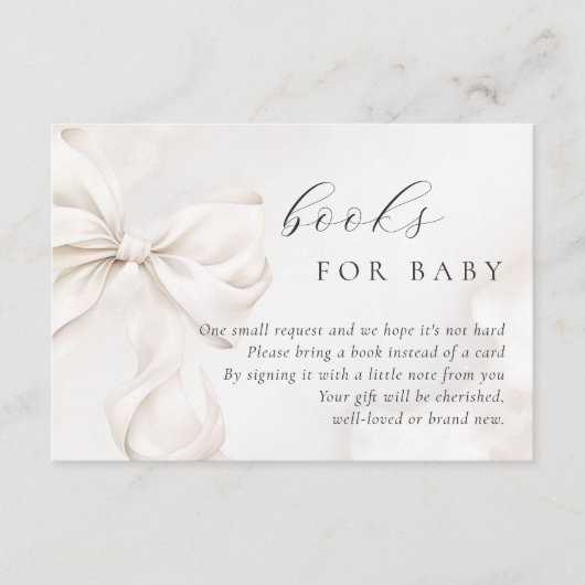 ベビー男女兼用用のバビシャワー本に弓を付ける エンクロージャーカード (正面)