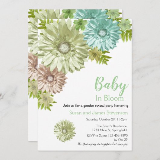 ベビー男女兼用開花性発現パーティー 招待状 (正面/裏面)