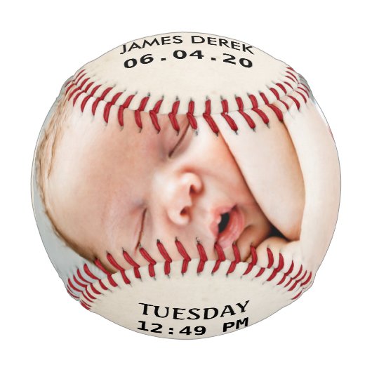 ベビー発生のお知らせのパーソナライズされた統計 野球ボール (裏面)