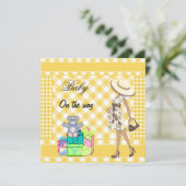 ベビー発表イエローチェックジンガム 案内状 (スタンド正面)