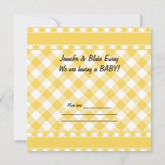 ベビー発表イエローチェックジンガム 案内状 (裏面)