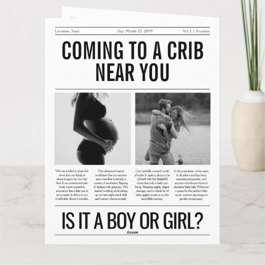 ベビー発表新聞妊娠の暴露 カード (裏面)