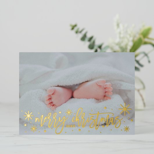 ベビー発表箔メリークリスマスホリデーカード 箔シーズンカード (立ち正面)