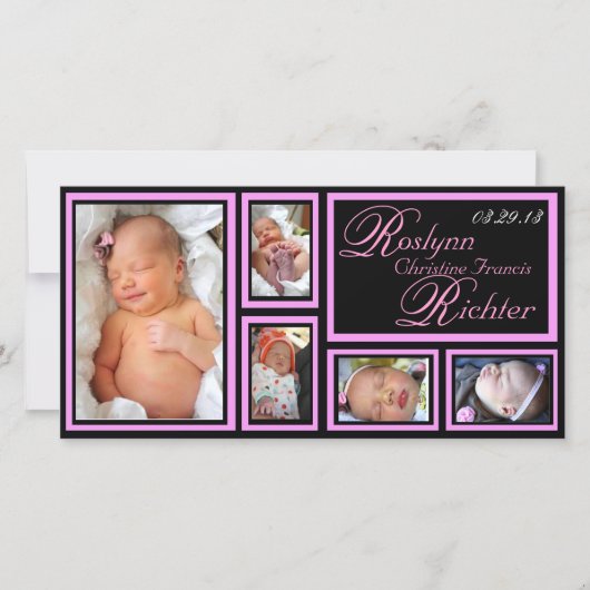 ベビー発表 – ピンク 案内状 (正面)