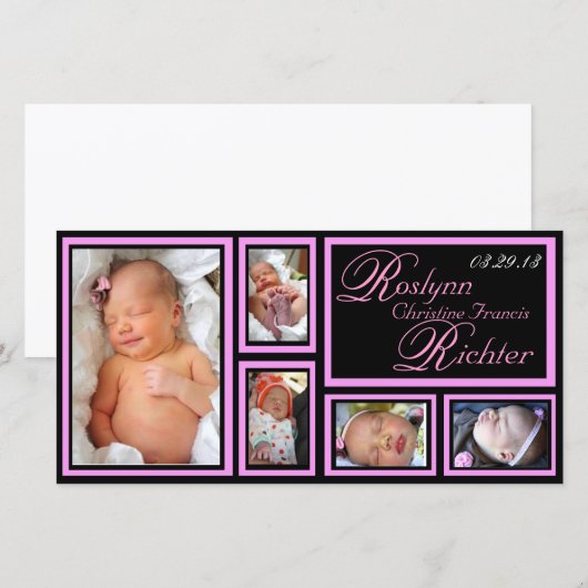 ベビー発表 – ピンク 案内状 (正面/裏面)