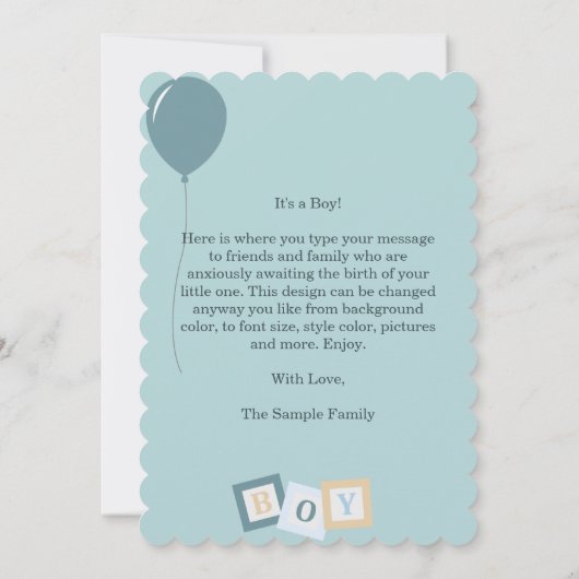 ベビー発表、彼はここにいる 招待状 (裏面)