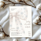 ベビー白い弓の外が寒いベビーシャワー 招待状