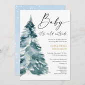 ベビー白い青い男の子のシャワーの外の冷たいモダン 招待状 (正面/裏面)