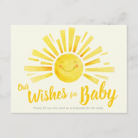 ベビー白インクの太陽の赤ちゃんシャワーの願い アドバイスカード (正面)