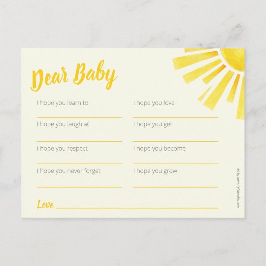 ベビー白インクの太陽の赤ちゃんシャワーの願い アドバイスカード (裏面)