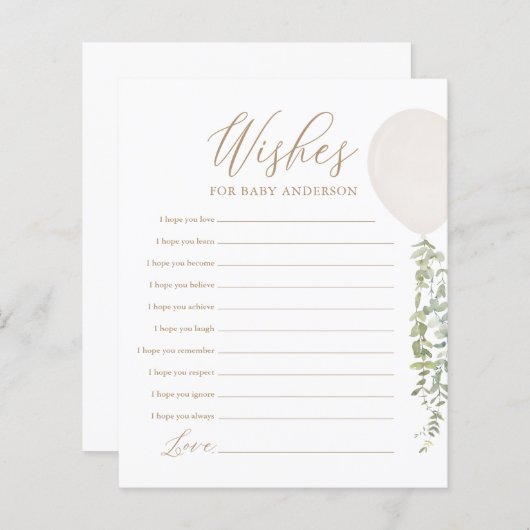 ベビー白気球の赤ちゃんシャワーゲームの願い (正面/裏面)