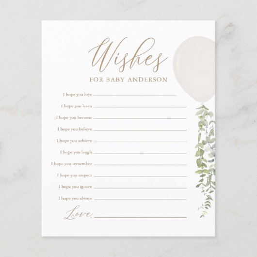 ベビー白気球の赤ちゃんシャワーゲームの願い (正面)