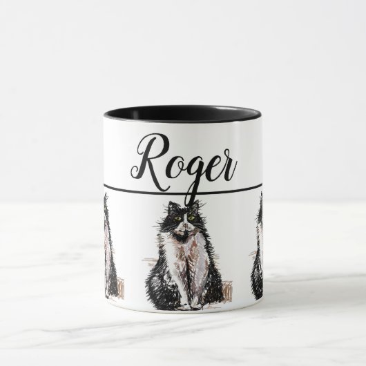 ベビー白黒タキシード猫お洒落猫アートマグ マグカップ (中央)