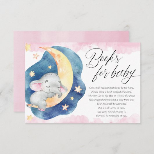 ベビー眠る象の月星女の子のための本 エンクロージャーカード (正面/裏面)